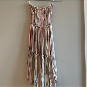 Multicolor strapless midi dress